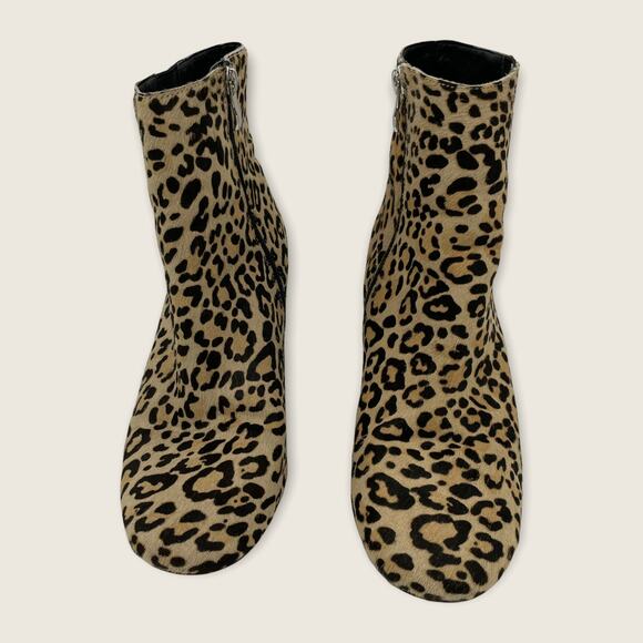 Halogen Abbi Leopard Black Calf Hair Zip Stacked 3.25" Block Heel Ankle Boot 9.5 - Picture 2 of 6